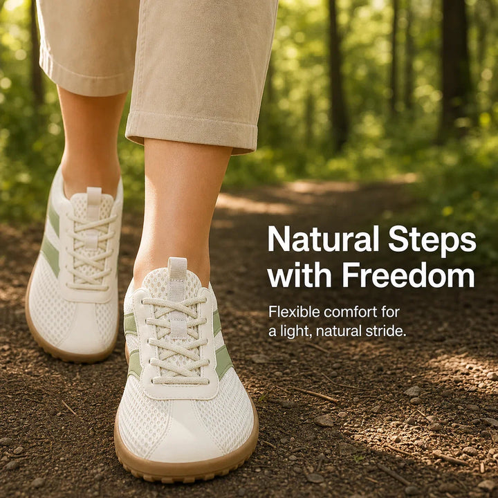 Flexible sole barefoot footwear, wide toe box, perfect for activewear & walking.