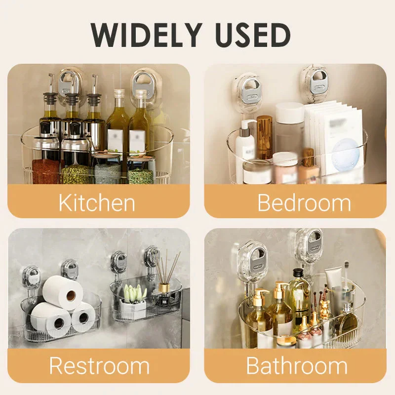 Functional bathroom suction cup storage rack, ideal for keeping shower essentials organized and easily accessible.