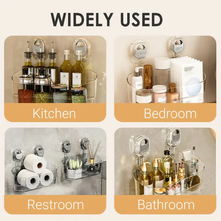 Functional bathroom suction cup storage rack, ideal for keeping shower essentials organized and easily accessible.