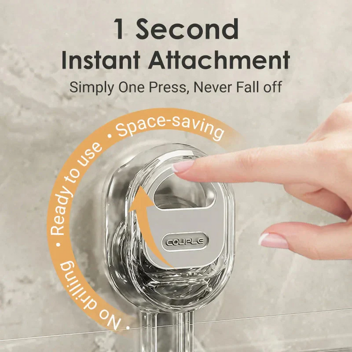 Modern unisex bathroom suction cup shelf for convenient storage of daily shower and bath products.