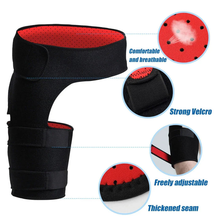Orthopedic hip compression brace, black, offers joint support & pain relief for hip discomfort.