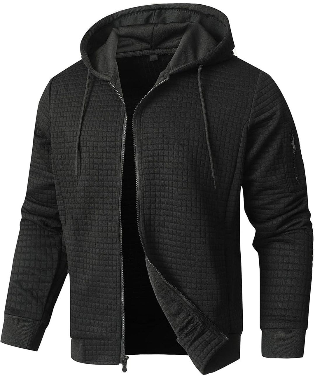 Unisex black thermal hoodie, cotton blend, for casual winterwear & athletic adventures