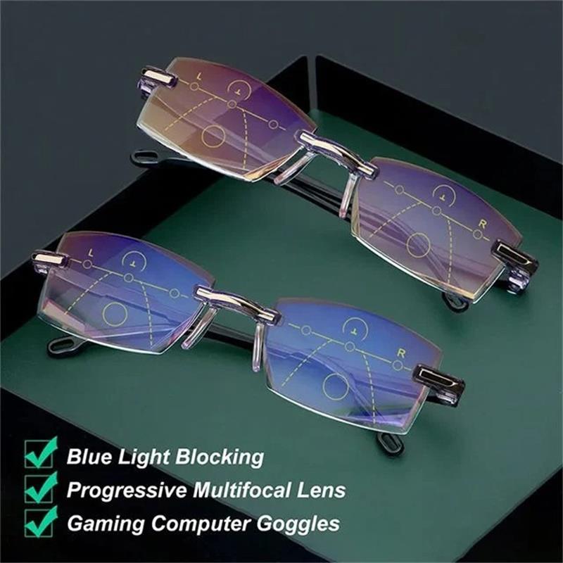 Unisex blue light blocking multifocal reading glasses for computer use & digital eye strain protection.