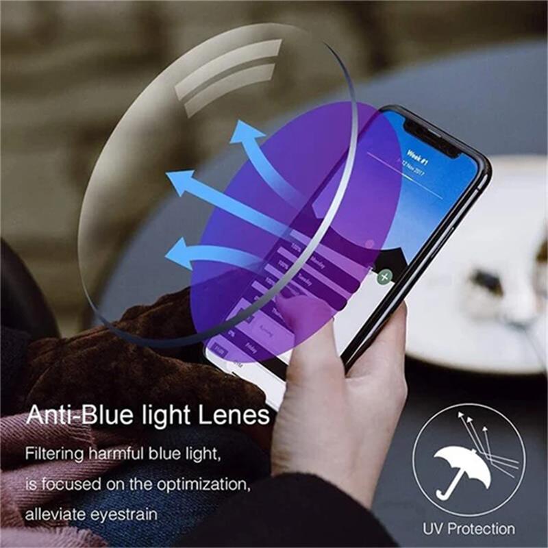 Anti-glare unisex computer glasses with blue light blocking & multifocal lenses for eye protection.