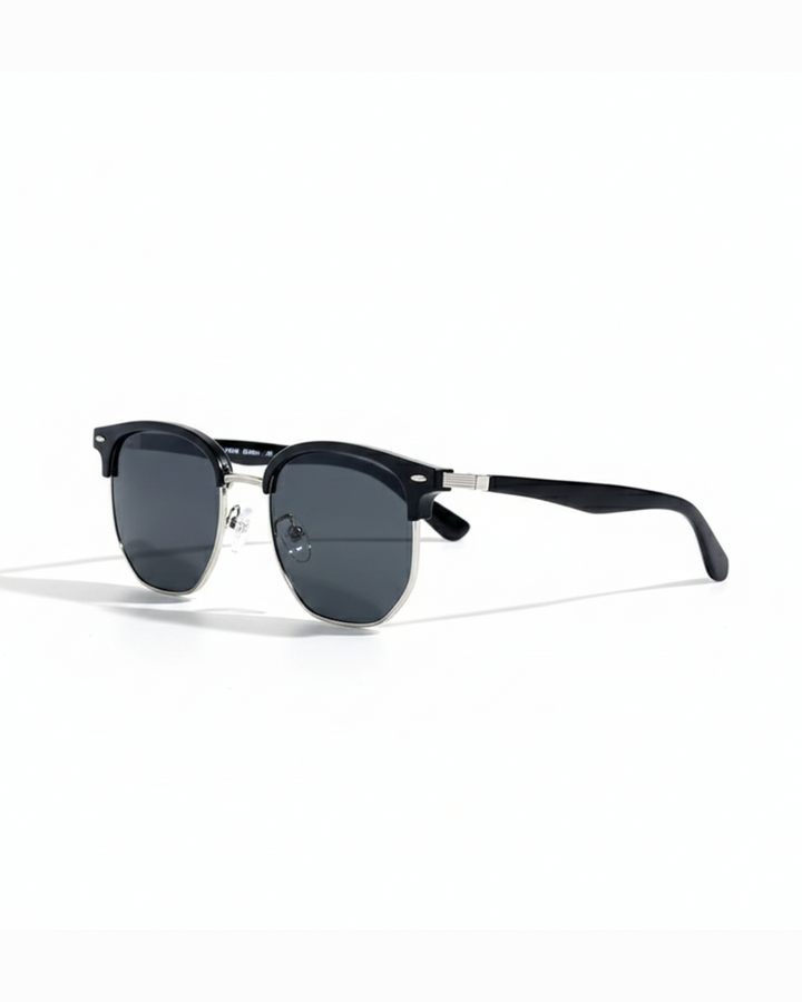 Unisex bold double bridge sunglasses with woodgrain frame, polarized UV protection lenses, and fashion-forward design