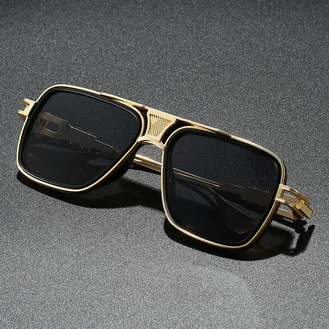 Close-up of Bold Gold Frame UV400 Sunglasses showing intricate gold detailing