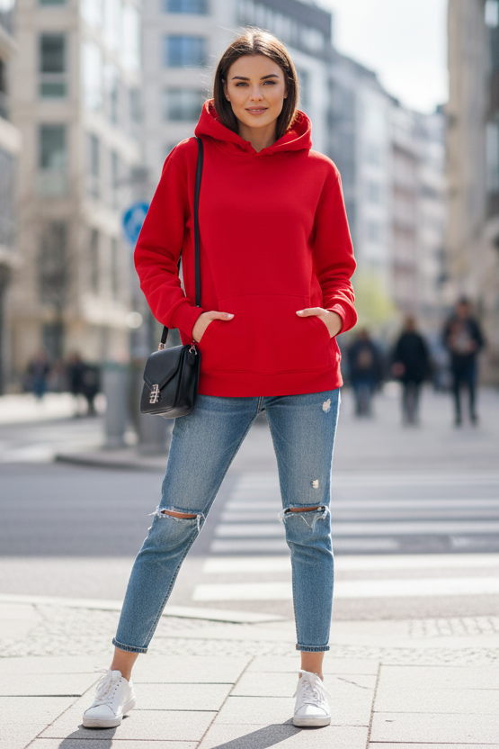 Unisex breathable hooded sweatshirt for comfortable everyday style and relaxed fit casual wear.