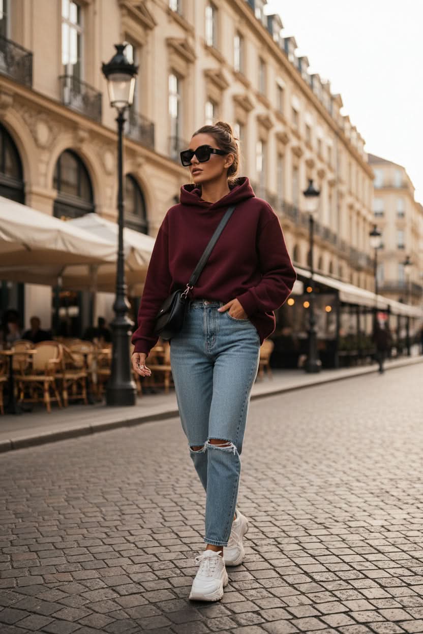 Modern unisex hooded sweatshirt, perfect for versatile spring layering and comfortable everyday casual outfits.
