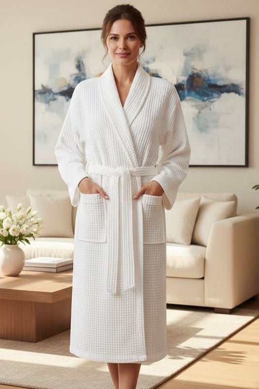 Unisex breathable waffle bathrobe for ultimate comfort, perfect for home wear & lounging.