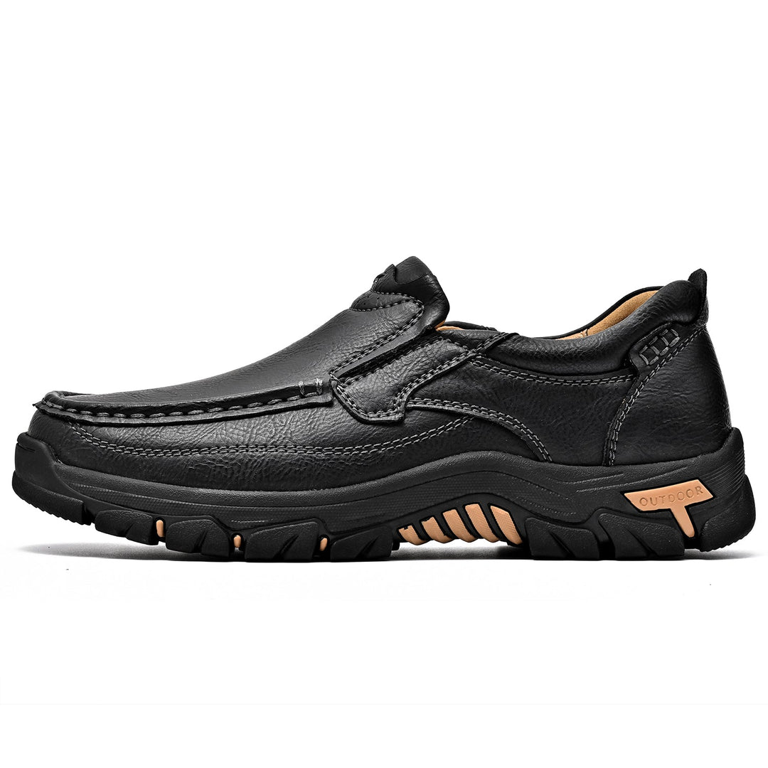 Orthopedic comfort boot, brown leather, designed to alleviate foot pain, transition style