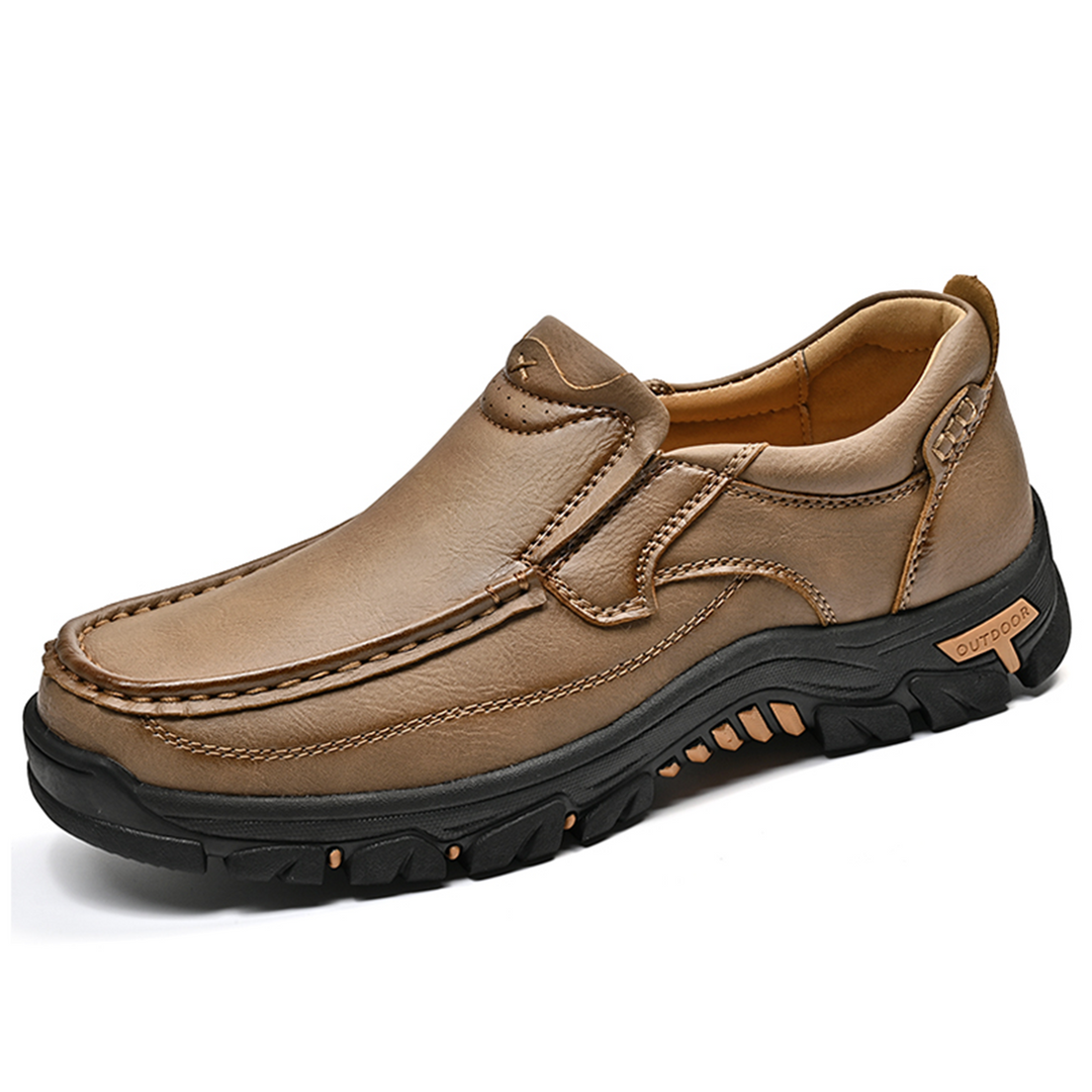Brown leather orthopedic comfort transition boots, showcasing breathable materials