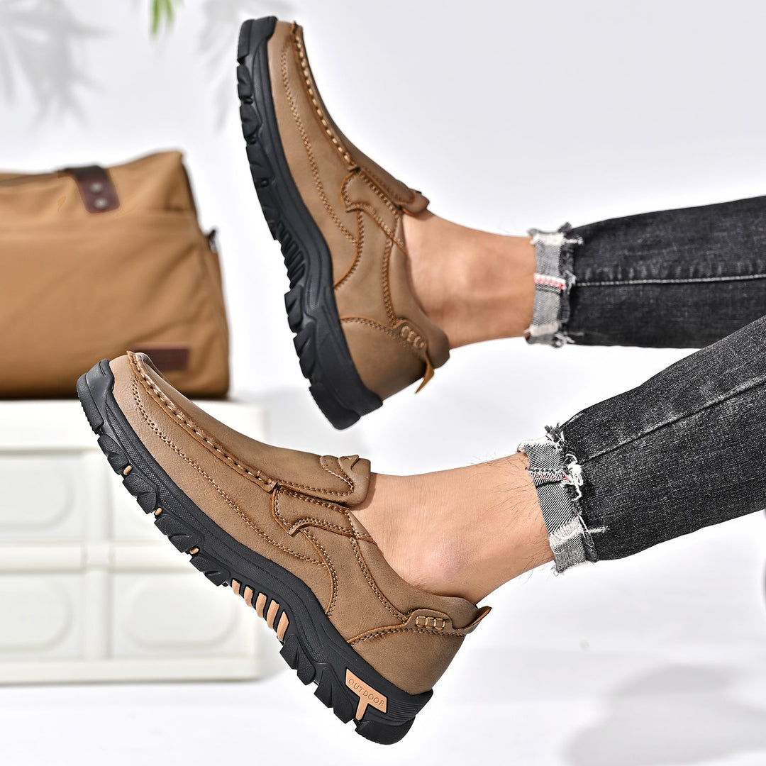 Brown leather orthopedic comfort boots, offering pressure relief for sensitive feet