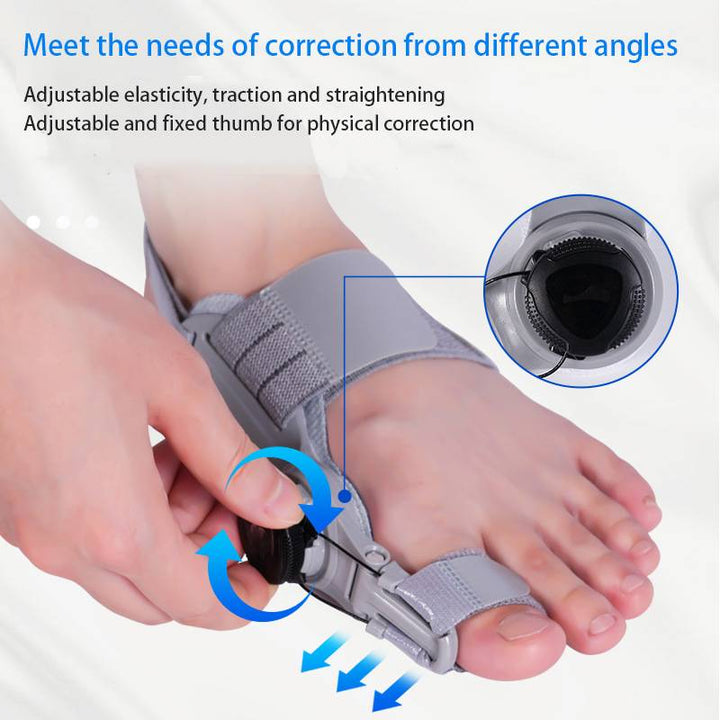 Unisex bunion corrector with toe spacer in beige silicone, featuring adjustable heel strap for foot pain relief and alignment