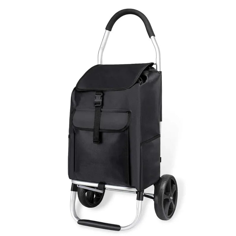Unisex CarryEase foldable aluminum shopping trolley with wheels, lightweight & durable for groceries.