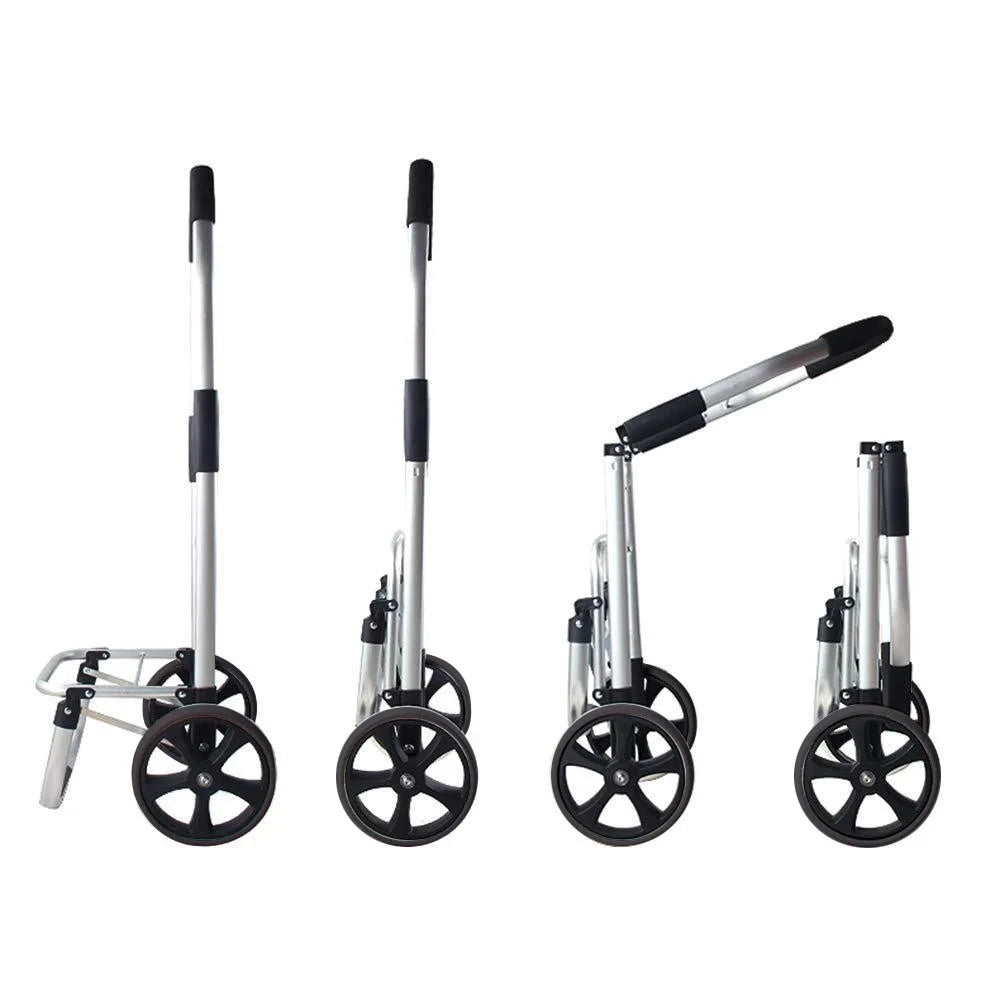 Lightweight aluminum foldable shopping trolley, CarryEase brand, perfect for daily use & grocery trips.