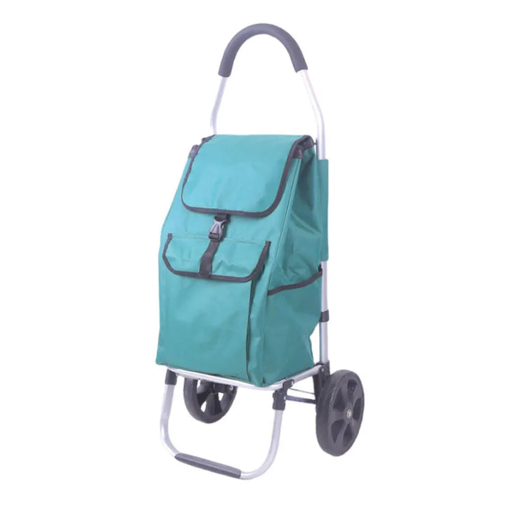 Portable CarryEase aluminum shopping trolley, lightweight & durable, ideal for daily errands & home garden use.
