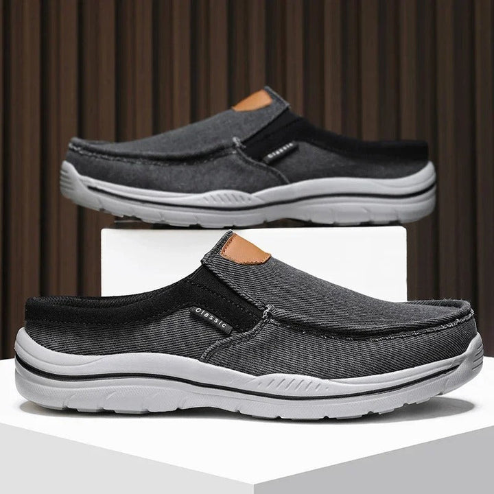 Pair of unisex canvas slip-on shoes, perfect for casual wear and daily comfort.