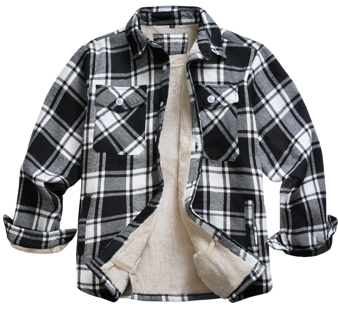 Comfortable unisex plaid flannel shirt jacket, perfect for casual layering.