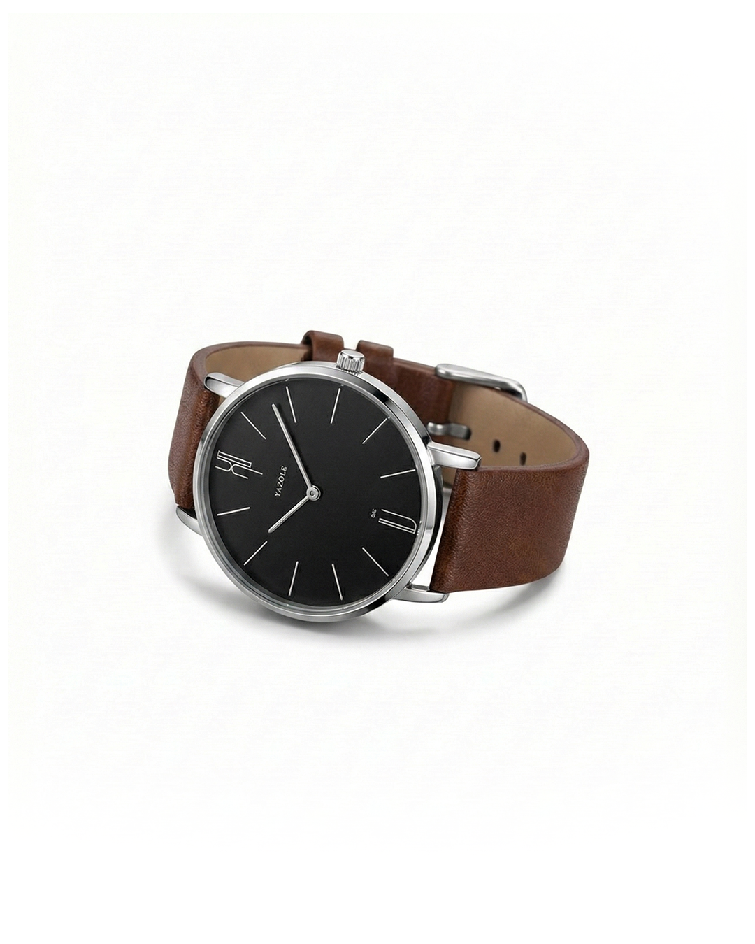 Unisex Classic Slim Watch with Brown Leather Strap, minimalist design for everyday wear