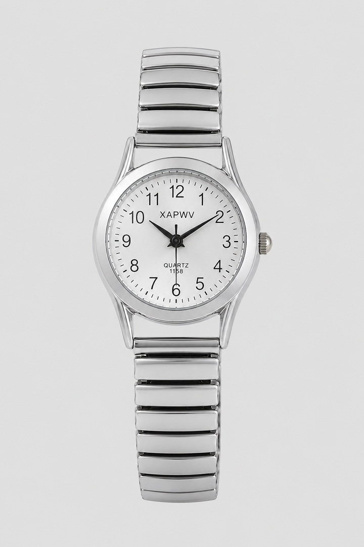 Unisex classic watch with easy-read dial & comfortable stainless steel expansion band for everyday wear.
