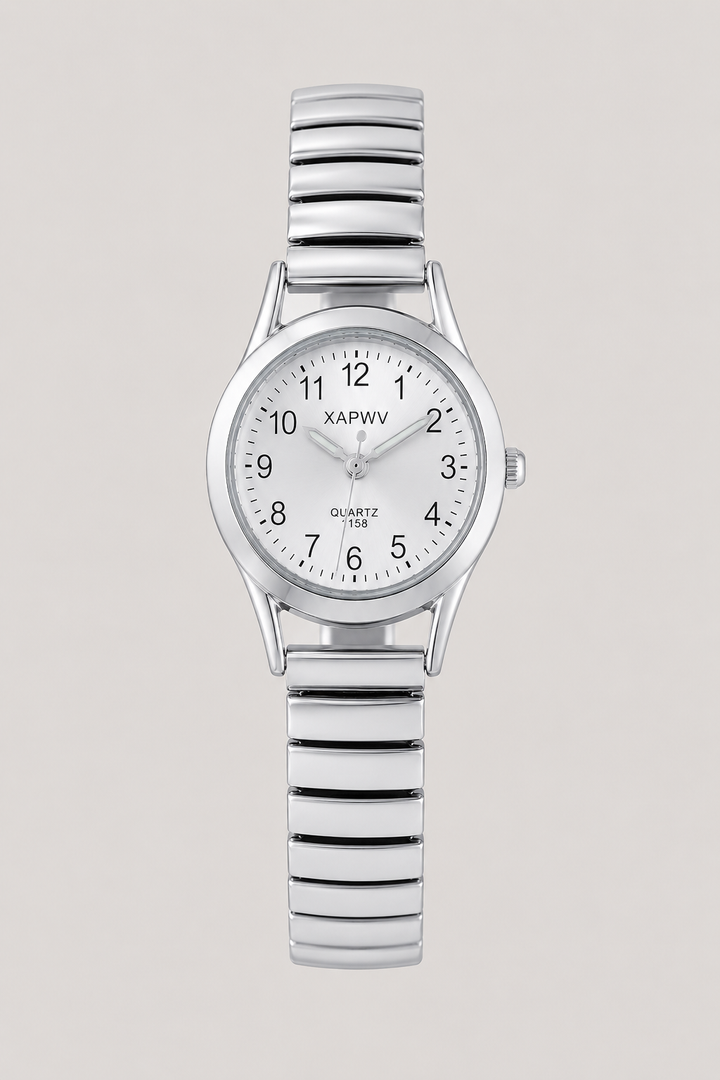 Minimalist analog easy-read watch, unisex design with a comfortable expansion band, perfect for daily use.