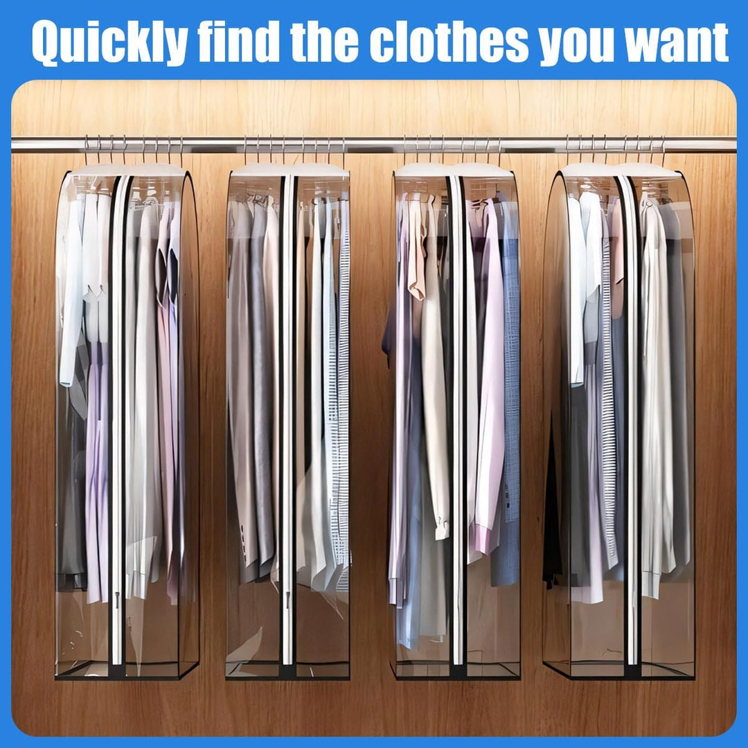 Breathable PEVA garment covers, 6-pack, offering clear visibility for wardrobe organization.