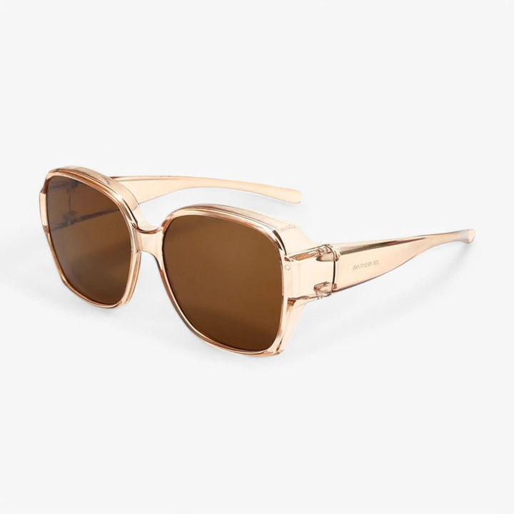 Unisex clip-on sunglasses for prescription eyewear, UV400 protection & glare reduction, black frames.