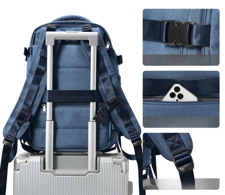 Ergonomic unisex travel backpack, designed for comfortable carry-on travel and daily commutes.