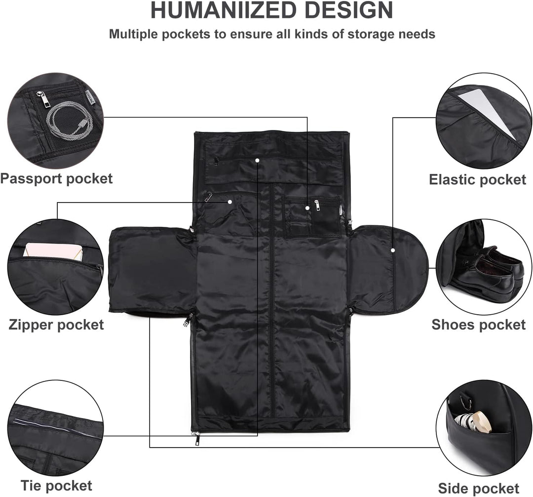 Durable carry-on duffel bag, convertible design for superior garment protection.