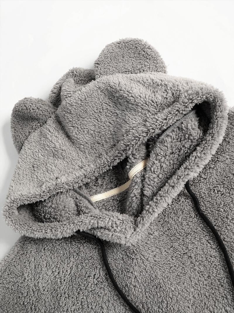 Cozy teddy fleece hoodie with playful bear ears, a soft oversized fit for casual days