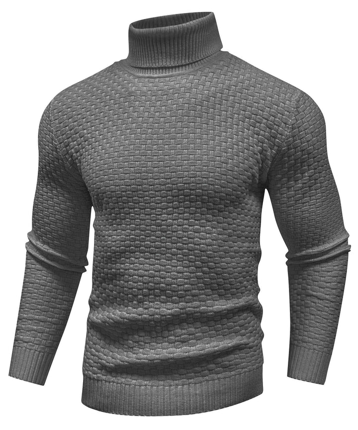 Cream colored unisex turtleneck sweater, featuring a comfortable cozy knit texture for casual wear.