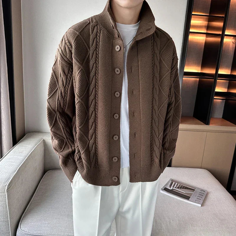 Soft knit wool cardigan sweater, a cozy wear essential for unisex fashion and elegant casual style.