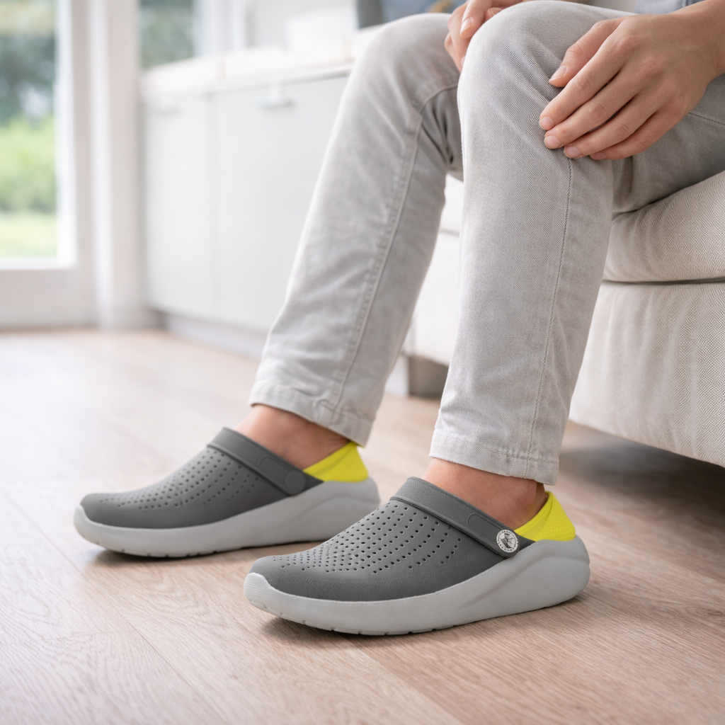 Side view of unisex ergonomic comfort sandals, showcasing arch support design for foot health.