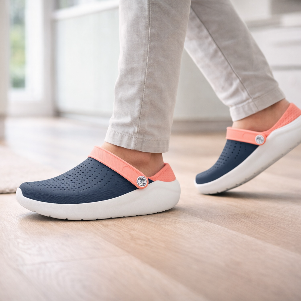 Close-up of soft cushioned footbed in unisex comfort walking sandals, showing padded support.