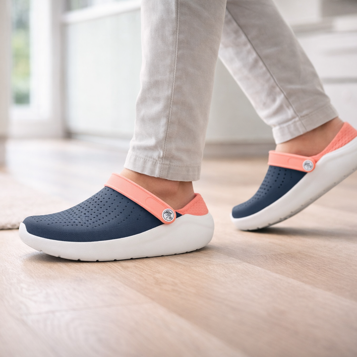 Close-up of soft cushioned footbed in unisex comfort walking sandals, showing padded support.