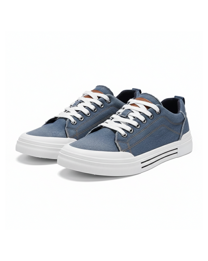 Unisex denim low-top sneakers perfect for casual wear & street style, with a comfortable rubber sole.