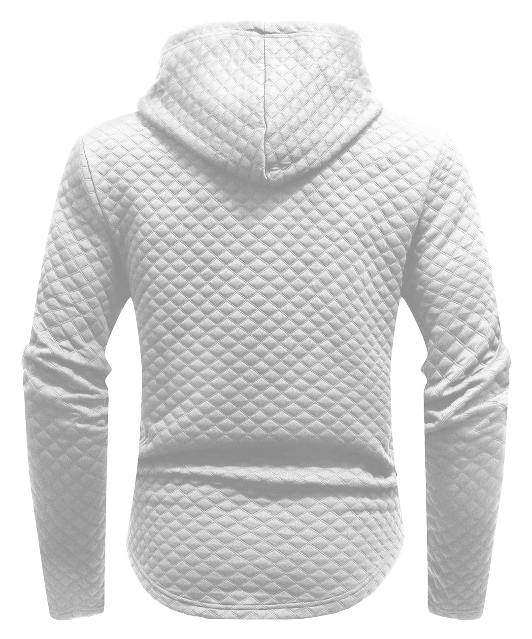 Empty unisex diamond quilted hoodie, laid flat to show full design and texture. QH001-WHT-L