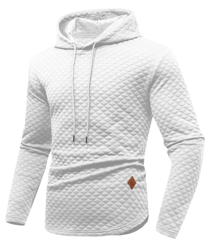 Detail of drawstring hood on a unisex comfort hoodie, adjustable for snug fit and warmth. QH001-GRY-L