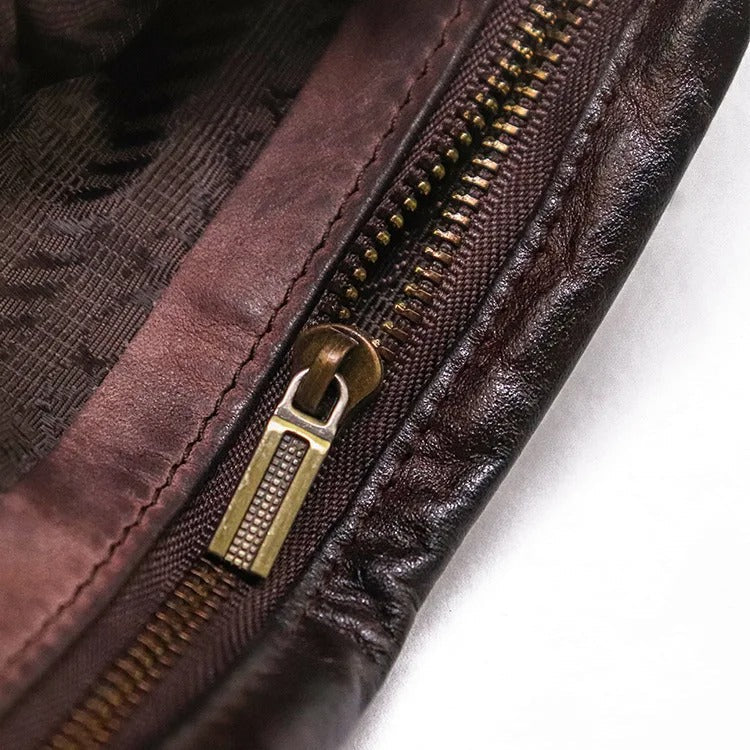 Dark brown distressed leather wallet with a distinctive and secure snap closure