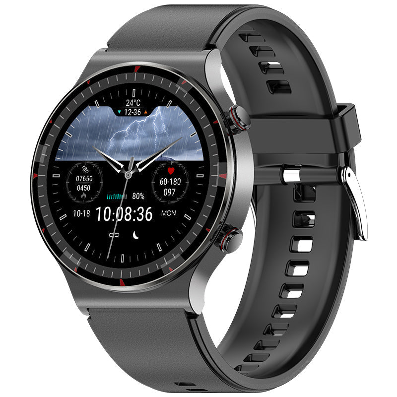 Unisex EKG Smart Watch on wrist, monitoring heart rate & blood oxygen. Health tracker.