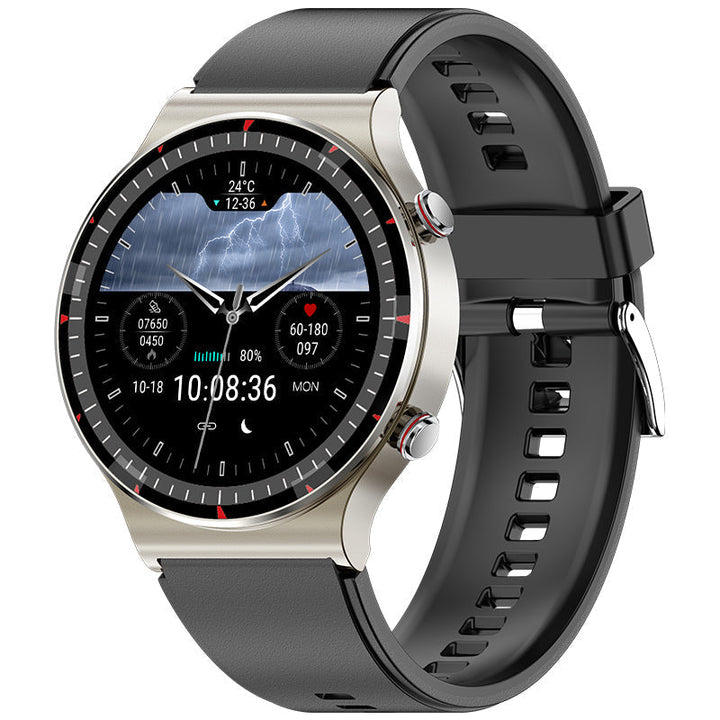 Smartwatch connected to phone via Bluetooth. EKG health tracker & wearable tech convenience.