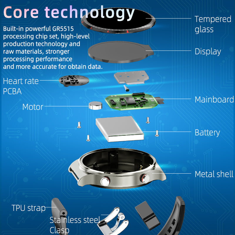 EKG Smart Watch with smart notifications & calls. Wearable tech for health & connectivity.