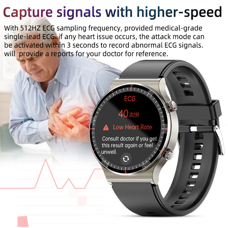 User-friendly interface of EKG Smart Watch. Easy blood oxygen, heart rate & EKG monitoring.