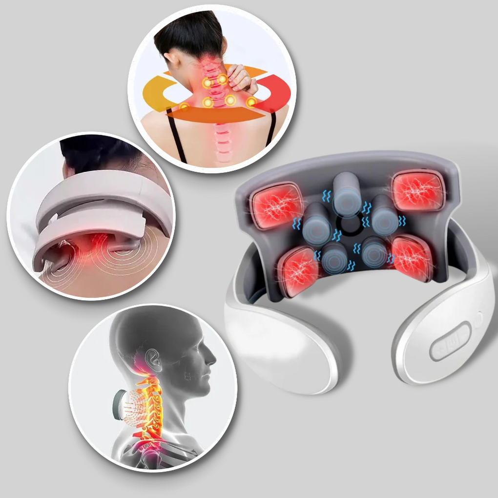 Electric neck massager with soothing heat therapy & 6 modes for deep muscle relaxation and pain relief.