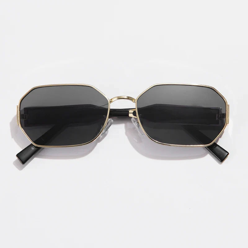 Geometric luxury gold frame UV400 polarized sunglasses for fashion-forward men and women.