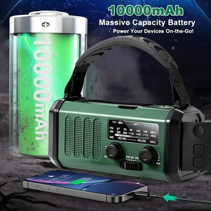 NOAA weather radio & 10000mAh power bank for emergency preparedness & camping.