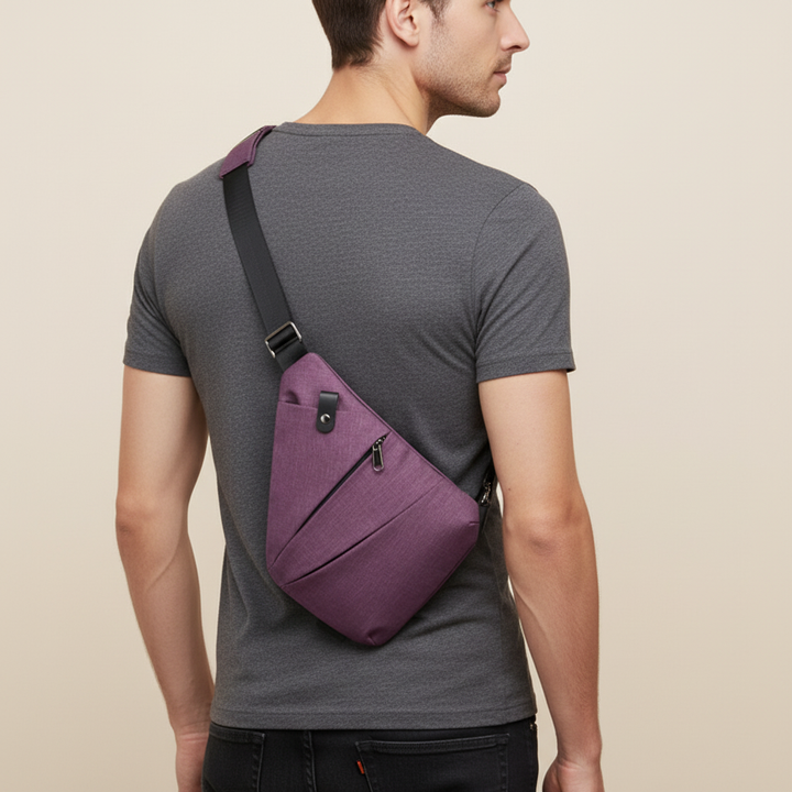 Secure storage anti-theft crossbody bag, made from sturdy nylon polyester.
