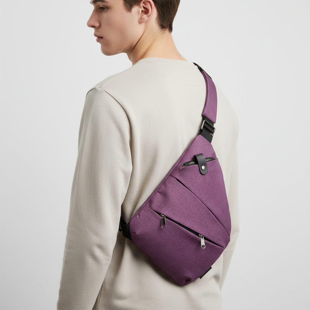 Anti-theft shoulder bag in black, with ergonomic design for comfortable, safe carrying.