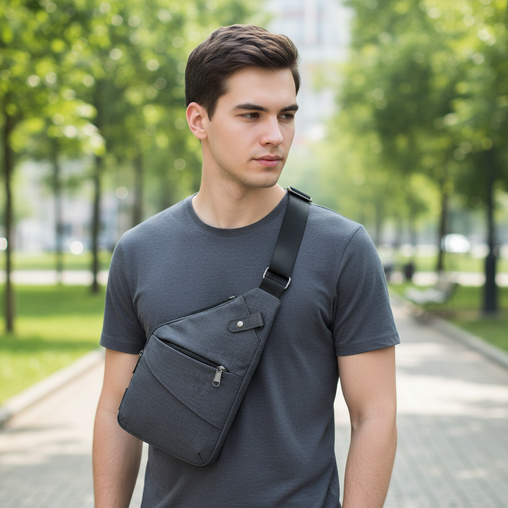 Durable nylon polyester anti-theft crossbody bag, lightweight & ergonomic for travel security.