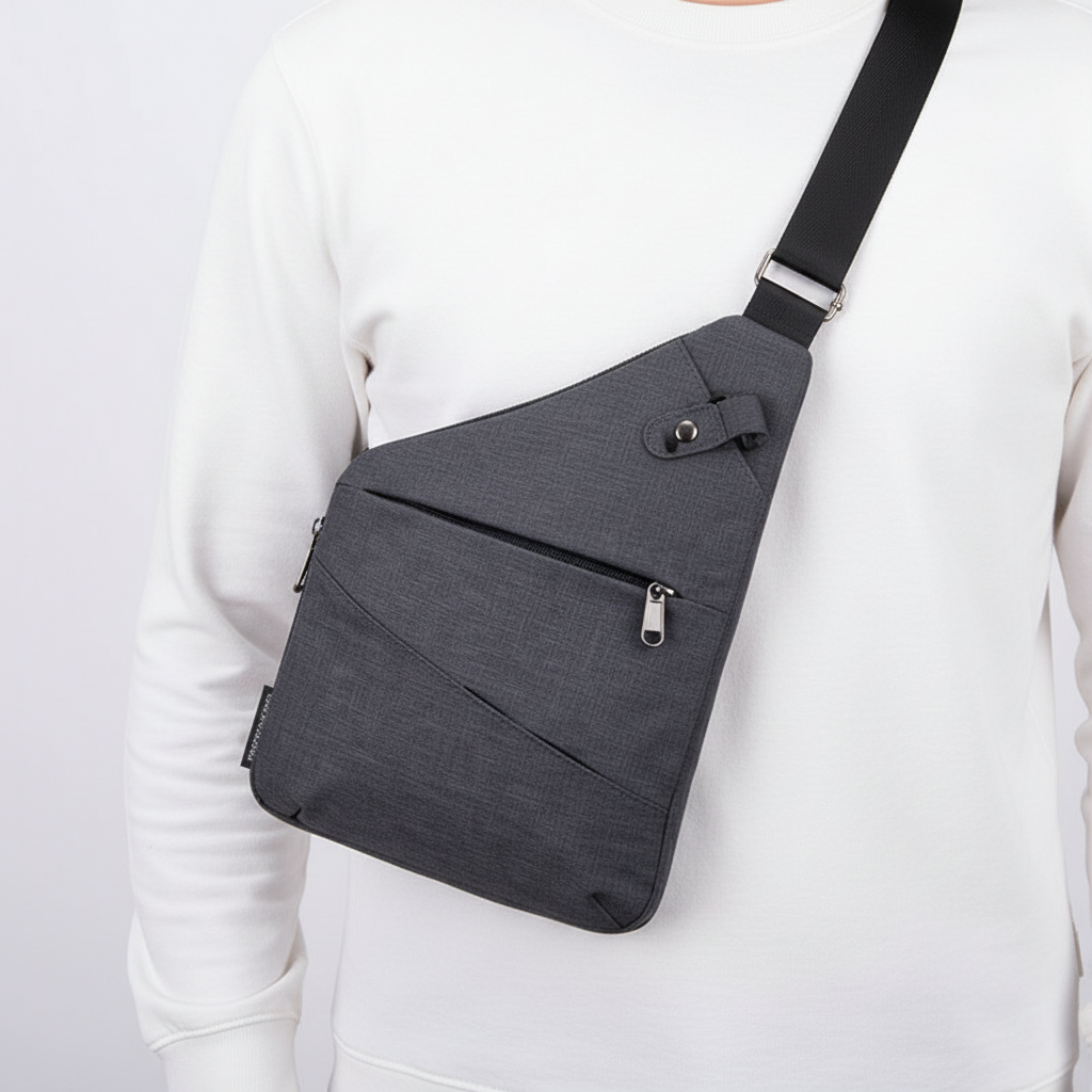 Front view of ergonomic anti-theft shoulder bag, ideal for daily use & secure storage.